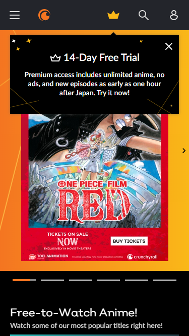 14-day free trial of Crunchyroll
